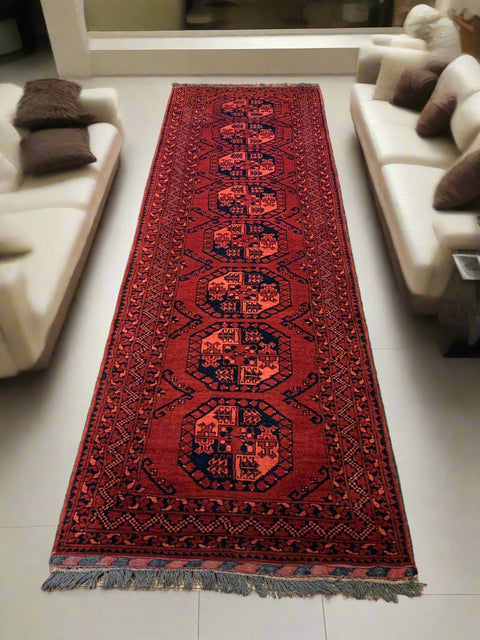 Terkaman Tribal Afghan Oriental Rug, size 2' 9" x 9' 6"  (C) FILPA