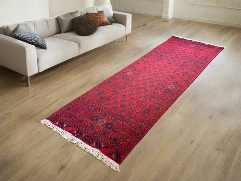 Terkaman Tribal Afghan Oriental Rug, size 2' 10" x 9' 3" (C)