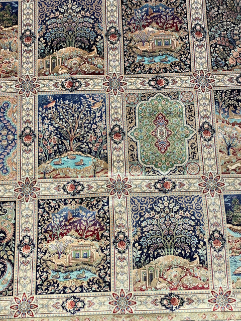 Exquisite 100% Silk Persian Design Rug – Elegant and Luxurious, size  9' 9" x 12' 10"