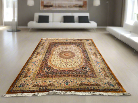 Exquisite 100% Silk Persian Design Rug – Elegant and Luxurious, size  9' 8" x 13' 3"