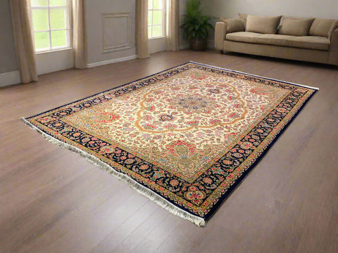 Exquisite 100% Silk Persian Design Rug – Elegant and Luxurious, size 8' 1" x 11' 6"
