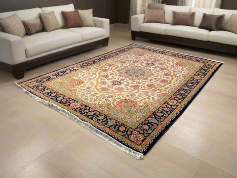 Exquisite 100% Silk Persian Design Rug – Elegant and Luxurious, size 8' 1" x 11' 6"