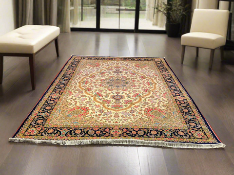 Exquisite 100% Silk Persian Design Rug – Elegant and Luxurious, size 8' 1" x 11' 6"