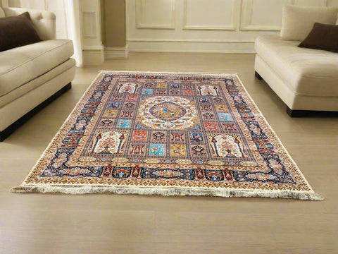 Exquisite 100% Silk Persian Design Rug – Elegant and Luxurious, size 8' 3" x 11' 2"