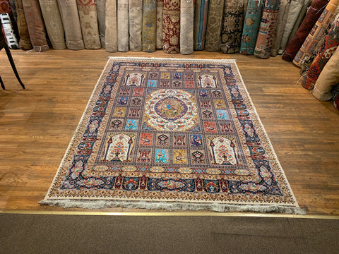 Exquisite 100% Silk Persian Design Rug – Elegant and Luxurious, size 8' 3" x 11' 2"