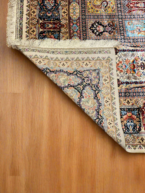 Exquisite 100% Silk Persian Design Rug – Elegant and Luxurious, size 8' 3" x 11' 2"