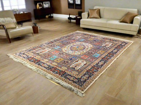 Exquisite 100% Silk Persian Design Rug – Elegant and Luxurious, size 8' 3" x 11' 2"
