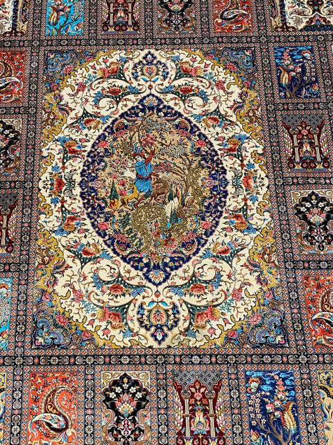 Exquisite 100% Silk Persian Design Rug – Elegant and Luxurious, size 8' 3" x 11' 2"