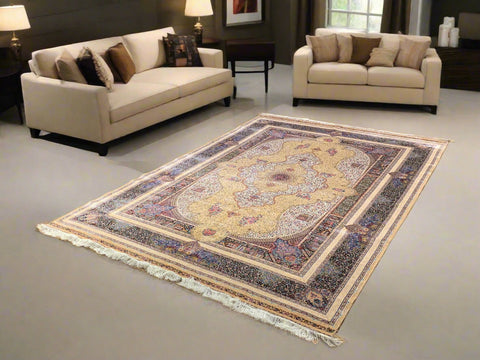 Exquisite 100% Silk Persian Design Rug – Elegant and Luxurious, size 6' 7" x 9' 7"