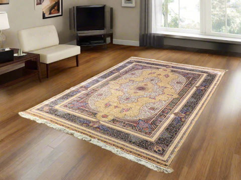 Exquisite 100% Silk Persian Design Rug – Elegant and Luxurious, size 6' 7" x 9' 7"