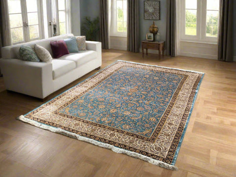 Exquisite 100% Silk Persian Design Rug – Elegant and Luxurious, size 6' 7" x 9' 9"