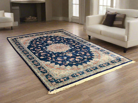 Exquisite 100% Silk Persian Design Rug – Elegant and Luxurious, size 6' 6" x 9' 8"