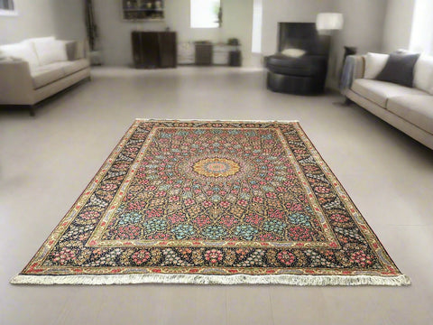 Exquisite 100% Silk Persian Design Rug – Elegant and Luxurious, size 7' 9" x 11' 3"
