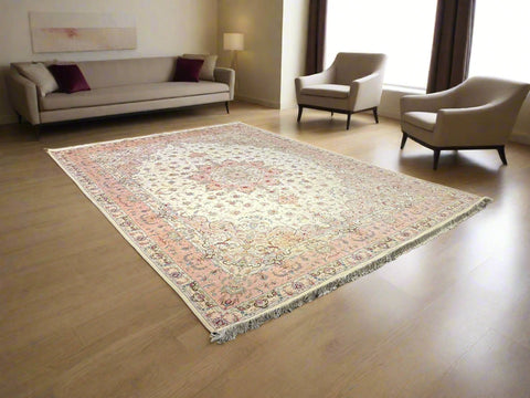 Exquisite 100% Silk Persian Design Rug – Elegant and Luxurious, size 10" x 14"  (H)