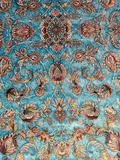 Exquisite 100% Silk Persian Design Rug – Elegant and Luxurious, size 8" x 11' 6"  (H)
