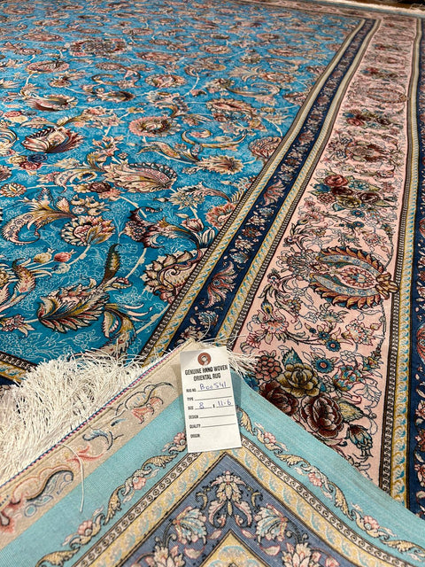 Exquisite 100% Silk Persian Design Rug – Elegant and Luxurious, size 8" x 11' 6"  (H)