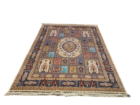Exquisite 100% Silk Persian Design Rug – Elegant and Luxurious, size  8' 3" x 11' 2"
