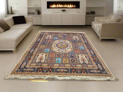 Exquisite 100% Silk Persian Design Rug – Elegant and Luxurious, size  8' 3" x 11' 2"