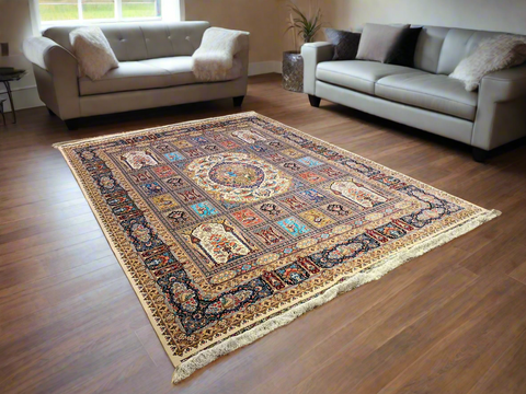 Exquisite 100% Silk Persian Design Rug – Elegant and Luxurious, size  8' 3" x 11' 2"