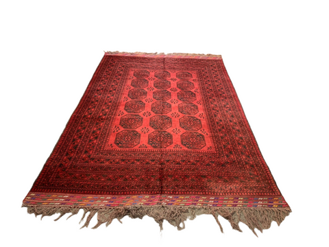Terkaman Tribal Afghan Oriental Rug, size 3" 9" x 12"  (C) Filpa