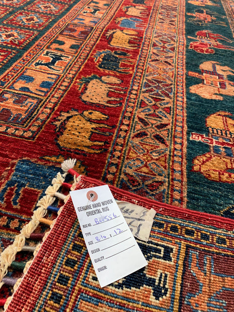 Hand-Knotted Vegetable Dye Kazak Rug from Pakistan, size 8' 10" x 12"