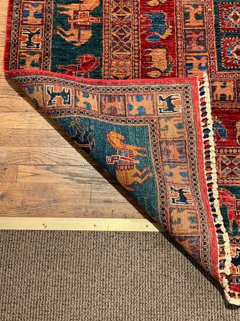 Hand-Knotted Vegetable Dye Kazak Rug from Pakistan, size 8' 10" x 12"