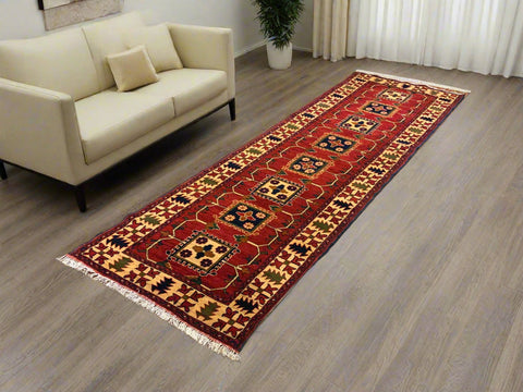 Terkaman Tribal Afghan Oriental Rug, size 2' 11" x 9' 7"  (Q)