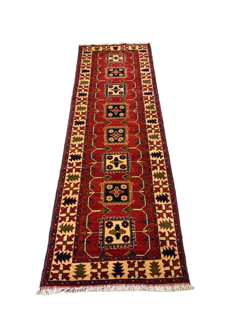 Terkaman Tribal Afghan Oriental Rug, size 2' 11" x 9' 7"  (Q)