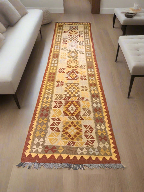 Afghan Kilim Handwoven flatweave Rug – size 2' 8" x 12' 6"