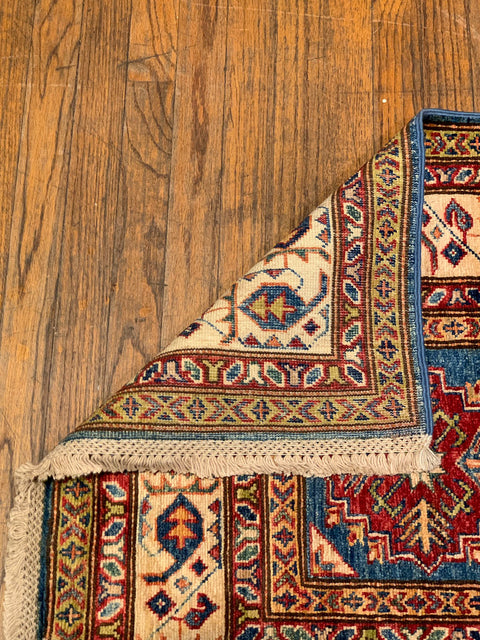 Hand-Knotted Vegetable Dye Kazak Rug from Pakistan, size 2' 7" x 4' 1"