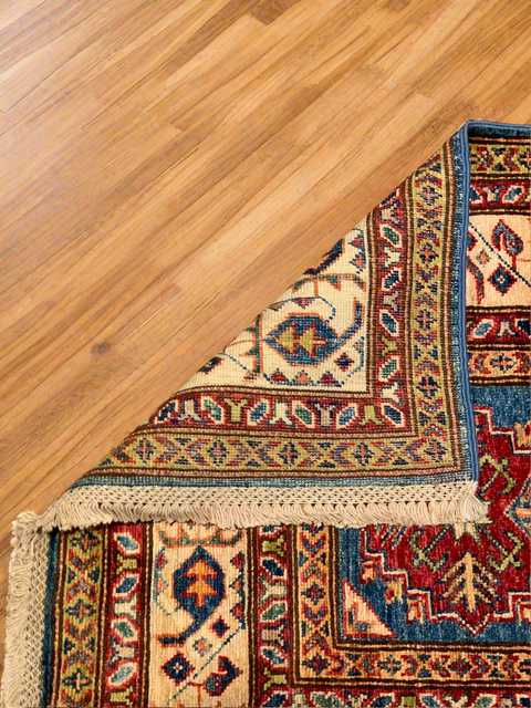 Hand-Knotted Vegetable Dye Kazak Rug from Pakistan, size 2' 7" x 4' 1"