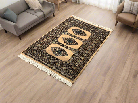 Hand-Knotted Pakistani Bokhara Rug – 100% Wool, 2' 1" x 3' 1"  (M)