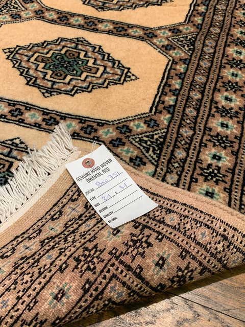 Hand-Knotted Pakistani Bokhara Rug – 100% Wool, 2' 1" x 3' 1"  (M)