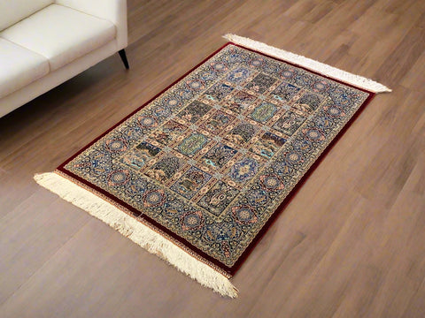 Exquisite 100% Silk Persian Bakhtiar Rug – Elegant and Luxurious, size 2' 6" x 4"