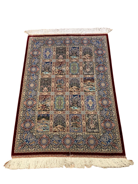 Exquisite 100% Silk Persian Bakhtiar Rug – Elegant and Luxurious, size 2' 6" x 4"