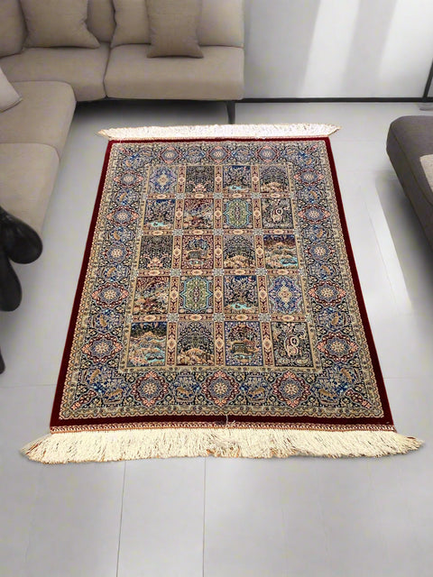 Exquisite 100% Silk Persian Bakhtiar Rug – Elegant and Luxurious, size 2' 6" x 4"