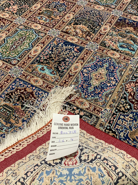 Exquisite 100% Silk Persian Bakhtiar Rug – Elegant and Luxurious, size 2' 6" x 4"