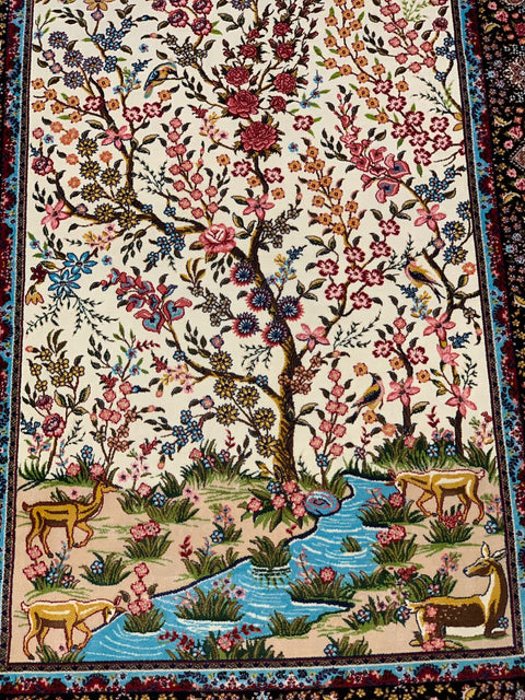 Exquisite 100% Silk Persian Tree of Life Rug – Elegant and Luxurious, size 2' 6" x 4"