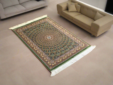 Exquisite 100% Silk Persian Isphahan Rug – Elegant and Luxurious, size 2' 6"x 4"
