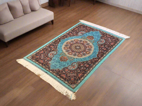 Exquisite 100% Silk Tabriz Rug – Elegant and Luxurious, size 2' 6"x 4"