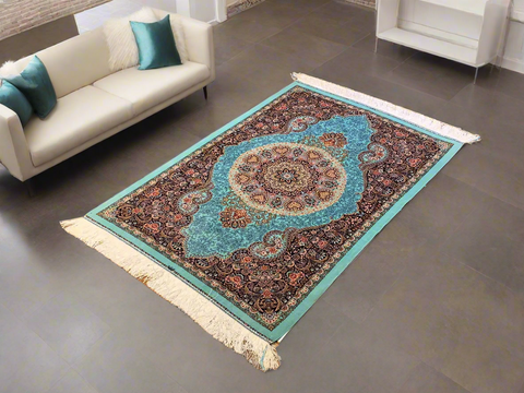 Exquisite 100% Silk Tabriz Rug – Elegant and Luxurious, size 2' 6"x 4"