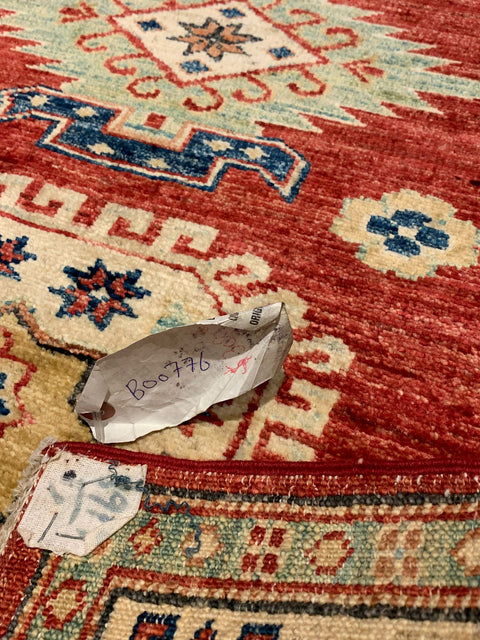 Hand-Knotted Vegetable Dye Kazak Rug from Pakistan, size 2' 8" x 3' 9"