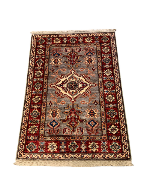 Hand-Knotted Vegetable Dye Kazak Rug from Pakistan, size 2' 10" x 4"