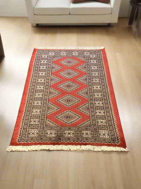 Hand-Knotted Pakistani Bokhara Rug – 100% Wool, 2' 7" x 4"  (M)