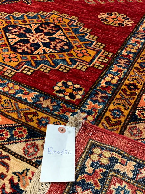Hand-Knotted Vegetable Dye Kazak Rug from Pakistan, size 7' 11" x 10"