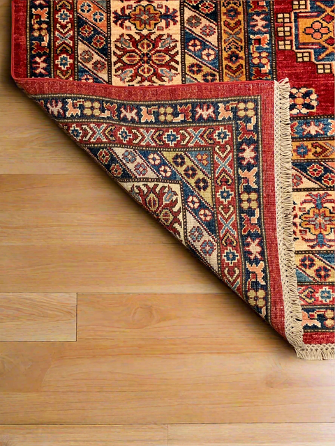 Hand-Knotted Vegetable Dye Kazak Rug from Pakistan, size 7' 11" x 10"