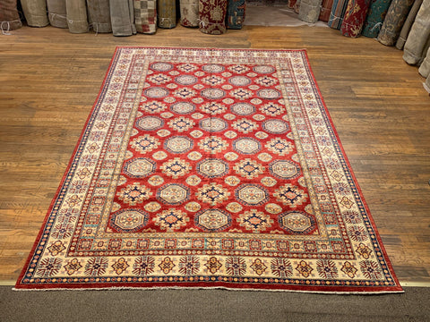 Hand-Knotted Vegetable Dye Kazak Rug from Pakistan, size 7' 9" x 11"