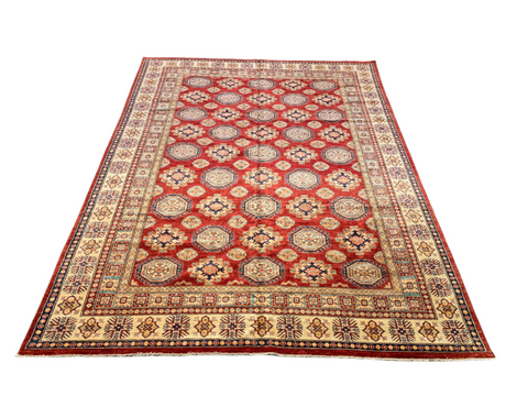Hand-Knotted Vegetable Dye Kazak Rug from Pakistan, size 7' 9" x 11"