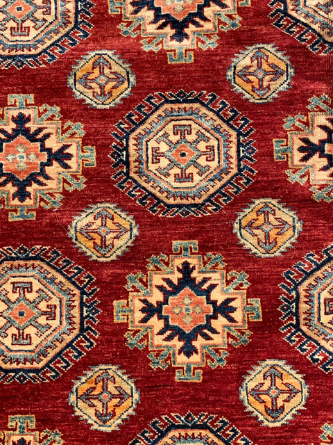 Hand-Knotted Vegetable Dye Kazak Rug from Pakistan, size 7' 9" x 11"