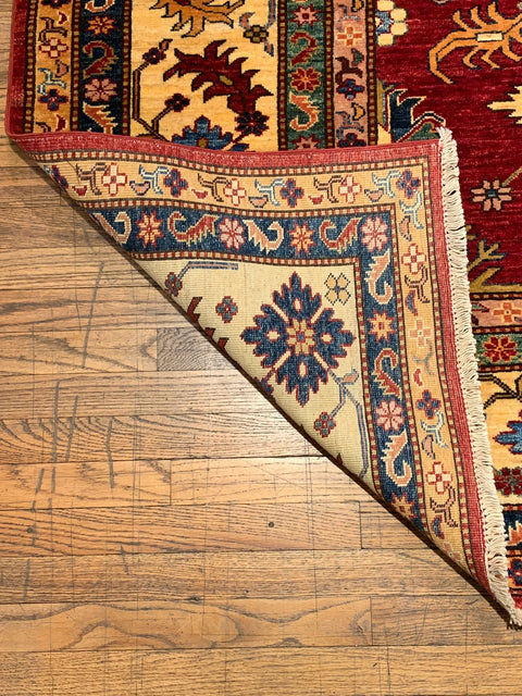 Hand-Knotted Vegetable Dye Kazak Rug from Pakistan, size 8" x 10"